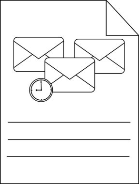 Saatte üç zarf olan ve en alttaki bölgeleri siyah beyaz kaplayan bir belge.