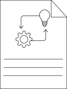 Dişli ampul simgelerine sahip belge eğri okları aşağıdaki notalar için satırları olan döngüsel bir süreci gösterir
