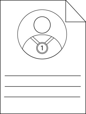 Katlanmış köşeli bir belgede 1 madalya ve yazı için 3 satır bulunan kişi silueti