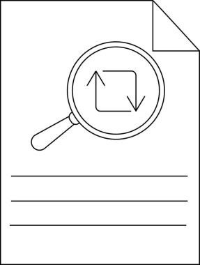Okları yukarı kaldıran bir büyüteçle birlikte üç yatay çizginin üzerinde duran bir belge