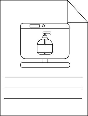 Kağıt üzerinde sabun dağıtıcısını gösteren bir bilgisayar monitörü çizimi