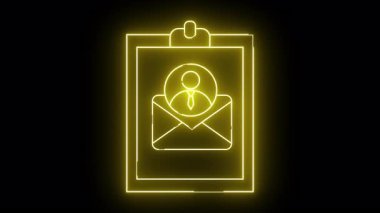 Sarı neon simgesi, bir zarfın içinde bir çemberin içinde siyah bir arkaplana karşı bir pano üzerinde bir kişi.