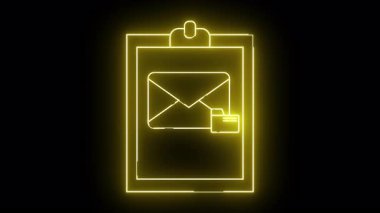 Harf grafik ve dizin siyah arkaplan içeren neon sarı pano ana hatları