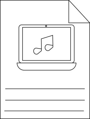 Ekranda bir nota gösteren dizüstü bilgisayarlı tek renkli bir belge.