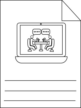 Üzerinde laptop olan bir çarşaf. Ekranda konuşan iki kişi.
