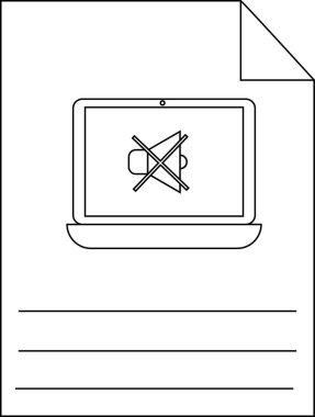 Bir belgede ekranında sessiz ses simgesi ve altında üç yatay çizgi bulunan bir dizüstü bilgisayar yer almaktadır.