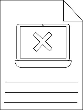 Bir belgede ekranında X harfi olan bir dizüstü bilgisayar var.