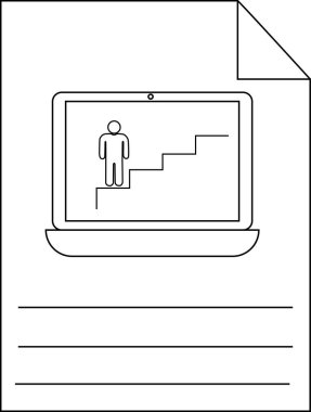 Bir belgede ekranda baston figürlü bir dizüstü bilgisayar görünüyor.