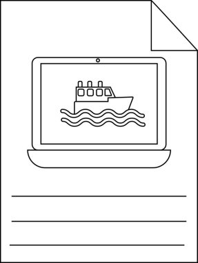 Bir çizim, suyun üzerinde çizgileri olan bir tekneyi gösteren bir dizüstü bilgisayarı gösteriyor.