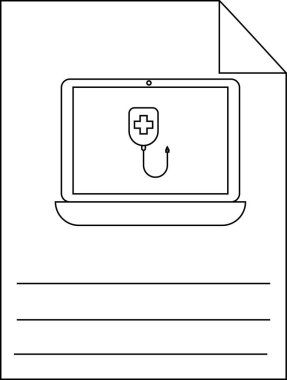 Ekranda tıbbi sembolü olan bir dizüstü bilgisayarı gösteren bir belge