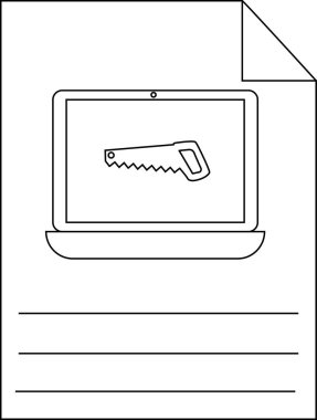 Beyaz bir belge ekranında testere simgesi olan bir bilgisayar monitörünü gösterir