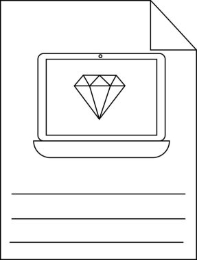 Dizüstü bilgisayarda, altında notlar için satırlar olan bir kağıt üzerinde bir elmas görüntüler.