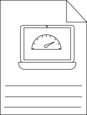 Dizüstü bilgisayarın altında kağıt satırlarında hız göstergesi var