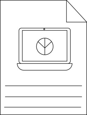 Pasta grafiğini gösteren dizüstü bilgisayarlı bir belgenin satır sanatı