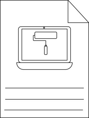 Bir dizüstü bilgisayarın boya silindirli görüntüsünü içeren bir dosyanın satır çizimi