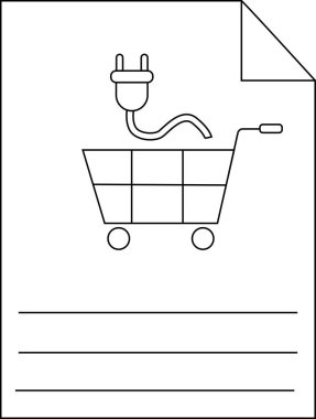 Siyah taslak resim, üzerinde elektrik prizi olan katlanmış köşeli bir alışveriş arabasını gösteriyor.