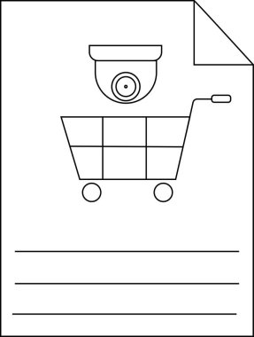 Bir gazete, bir alışveriş arabası güvenlik kamerası ve yazmak için replikler içerir.