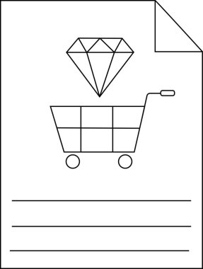 Beyaz bir çarşaf, altında çizgiler olan ve köşesi kesilmiş bir elmasın altındaki alışveriş arabasını gösteriyor.