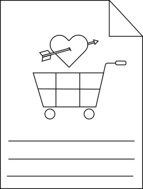 Alışveriş arabasında kağıt üzerinde okla delinmiş bir kalp var.