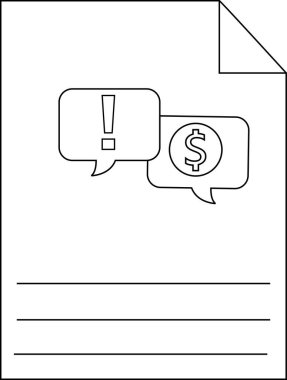 Bir tek renkli resim, bir dolar işareti ve ünlem işareti gösteren bir belgeyi konuşma baloncukları ile betimler