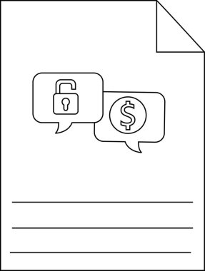 Kağıt sayfası, para kilidini açar. Yatay çizgiler üzerinde konuşma baloncukları imzalar.