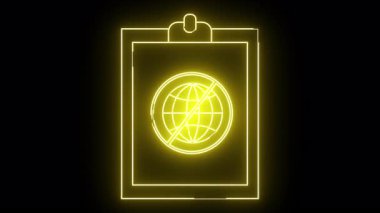Siyah arka planda çubuklu küre olan bir panonun parlak sarı neon işareti.
