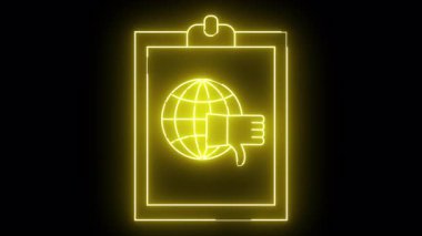 Küre ve başparmak aşağı sembollü neon sarı pano