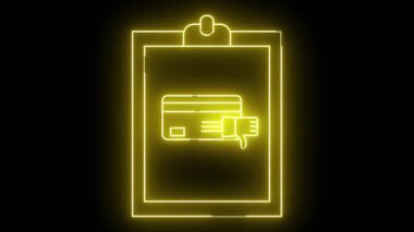 Sarı neon kredi kartı. Siyah bir arkaplana karşı bir panoya başparmak.