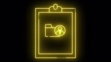 Siyah arkaplanda bir kişi simgesinin yanında bir dizin gösteren neon sarı pano simgesi