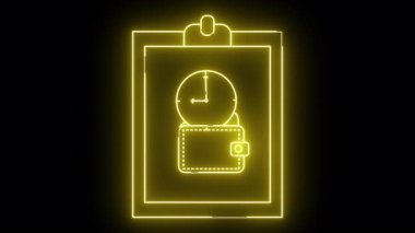 Cüzdanın üstündeki saati gösteren neon sarısı bir simge.
