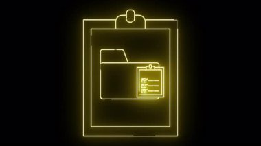 Siyah arkaplana karşı dizin ve kontrol listesiyle panonun parlak sarı neon çizgisi