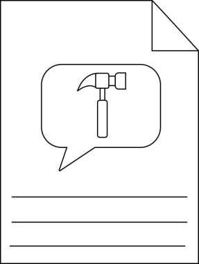 Bir belge altında boş çizgiler olan bir çekiç içeren bir konuşma baloncuğu gösterir