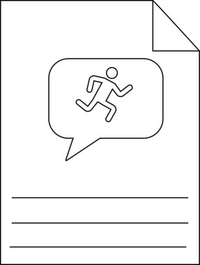 Konuşma balonunda çalışan bir figür ve yazmak için satırlar içeren bir kağıt