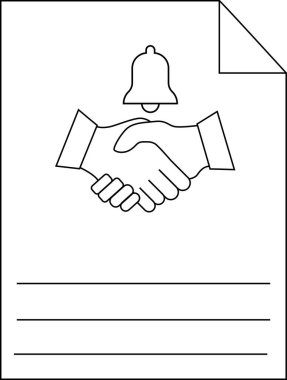 Bir belge, anlaşma ya da anlaşmayı simgeleyen bir el sıkışma ve çanı gösterir