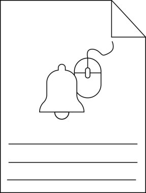 Kıvrımlı köşeli bir kağıt belge bir zil bir fare ve üç yatay çizgi