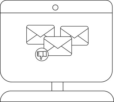 E- posta simgelerini gösteren bilgisayar ekranı ve sevilmeyen bir düğme