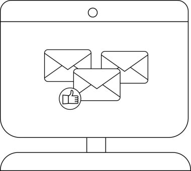 3 zarf ve bir başparmak simgesi içeren bilgisayar ekranı görüntülenir