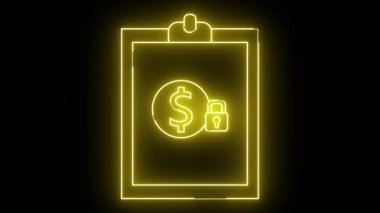 Neon sarısı bir pano, sağ alt köşesinde siyah bir arkaplanda asma kilit bulunan bir dolar gösterir.