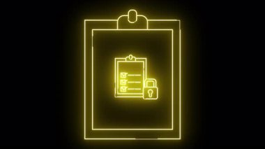 Bir panonun sarı neon çizgisi daha küçük bir pano kontrol listesi ve siyah arkaplanda bir asma kilit