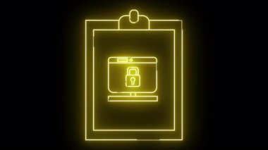 Siyah renge karşı bir monitör güvenlik kilidi ve panonun sarı neon çizgisi