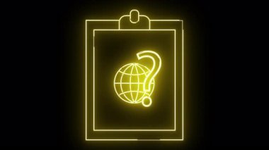 Siyah arkaplanda küre ve soru işareti olan bir panonun parlak sarı çizgisi