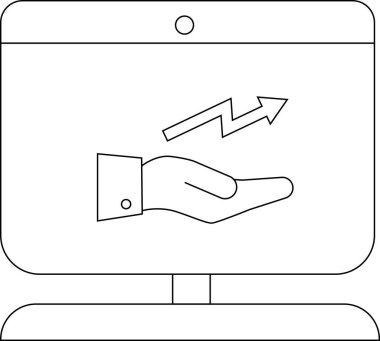 Bilgisayar ekranında yükselen bir ok simgesini tutan bir el görülüyor