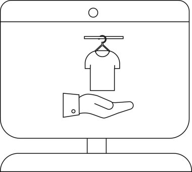 Bir ekranda açık bir elin üzerinde asılı duran çevrimiçi bir giyim mağazası görüntüleniyor