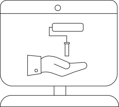 Dijital ekranda boya rulosu sunan bir el görüntülenir