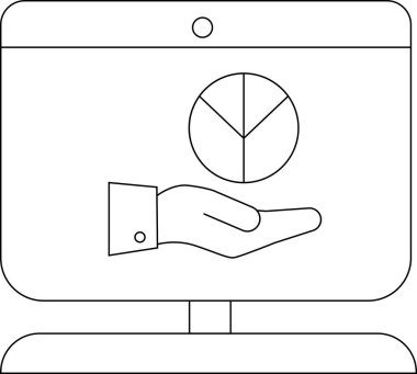 Bir bilgisayar ekranı açık elin üzerinde bir pasta grafiği gösterir.