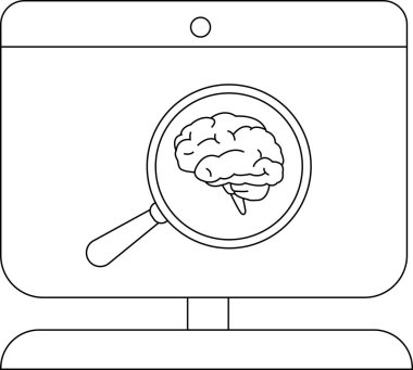 Bir bilgisayar ekranında beyni inceleyen bir büyüteç görüntüler