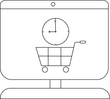 Monitör, çevrimiçi satışları gösteren alışveriş arabası saatini gösterir