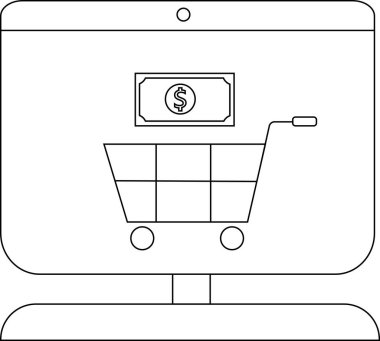 Bir bilgisayar monitörü bir dolarlık banknotu alışveriş arabasının üstünde gösterir