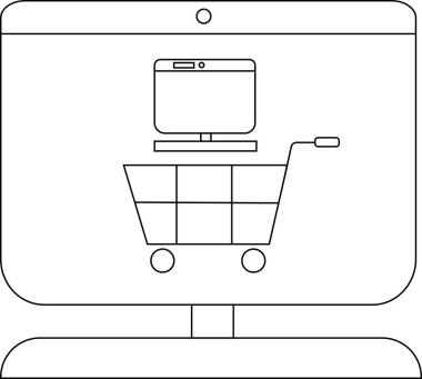 Bir alışveriş arabasının üzerinde bir bilgisayar göster