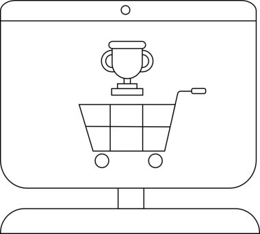 Bir bilgisayar ekranında alışveriş arabasının üstünde bir kupa var.